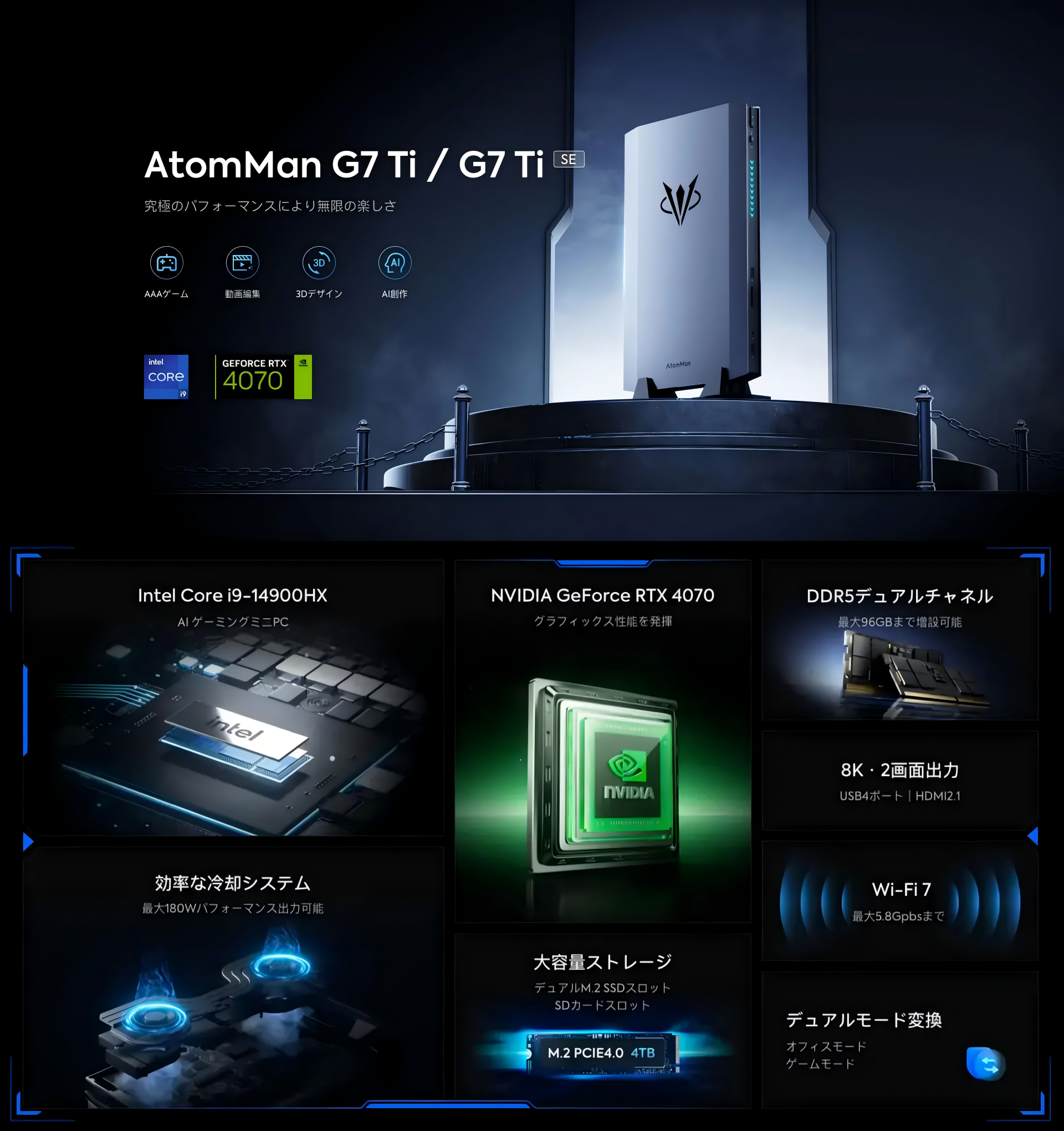 AtomMan G7 Ti ゲーミングミニPC|Intel Core i9-14900HX AtomMan G7 Ti ゲーミングミニPC|Intel Core i9-14900HX